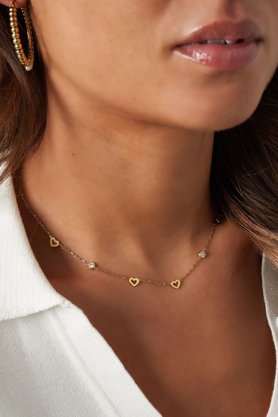 Collar con dijes de corazón y diamantes - acero inoxidable   Imagen3